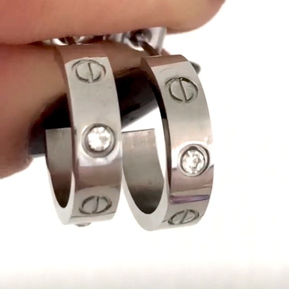 Small Screw Hoop Zirconia Earrings